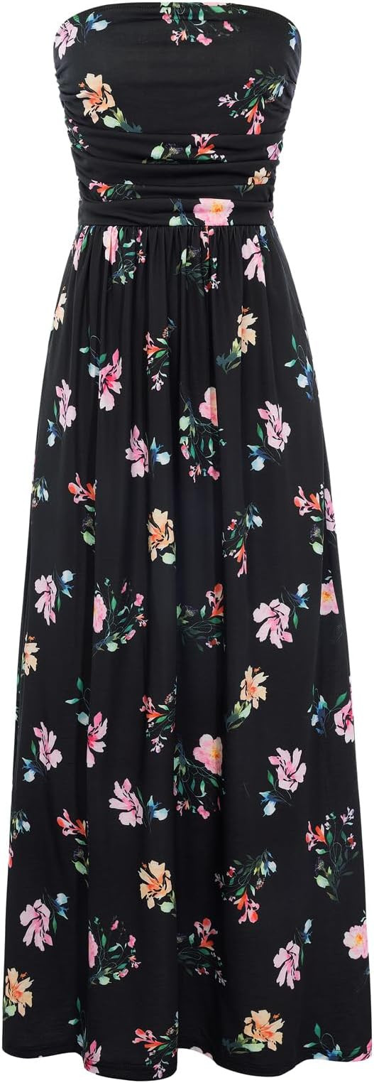 GRACE KARIN Women Strapless Dress Casual Loose Ruched Long Maxi Dress with Pockets | Amazon (US)
