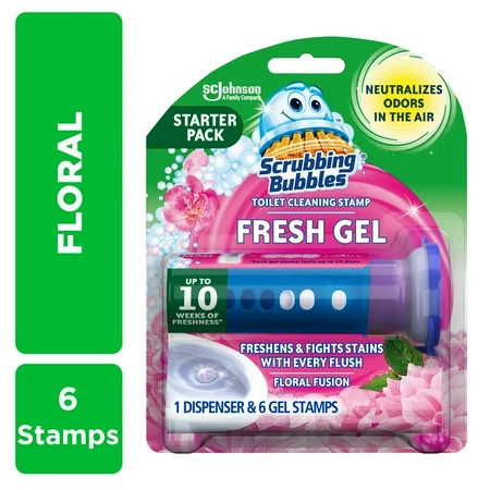 Scrubbing Bubbles Fresh Gel Toilet Cleaning Stamp, Floral Fusion, Dispenser with 6 Gel Stamps, 1.34 oz | Walmart (US)