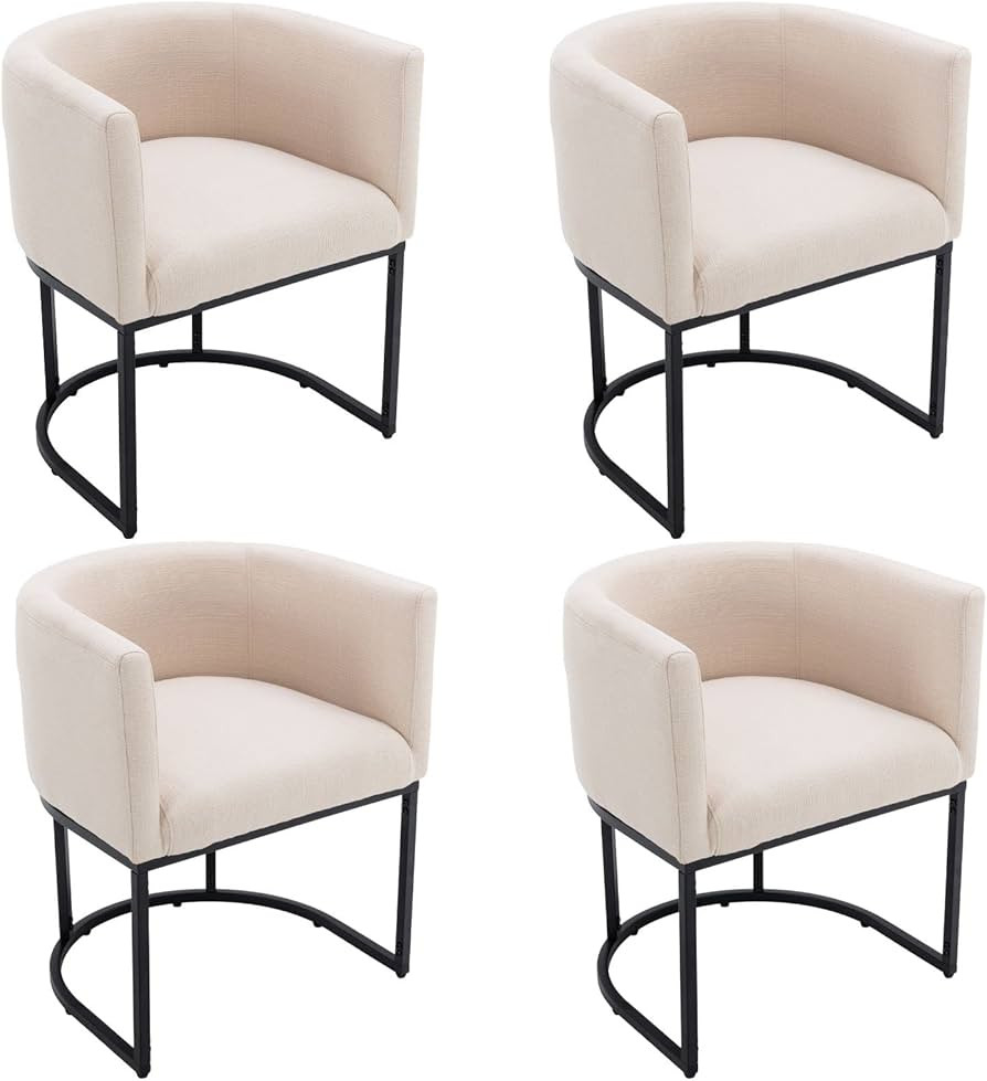 Mid Century Modern Upholstered Dining Chairs with Arms Set of 4, Contemporary Linen Kitchen & Din... | Amazon (US)