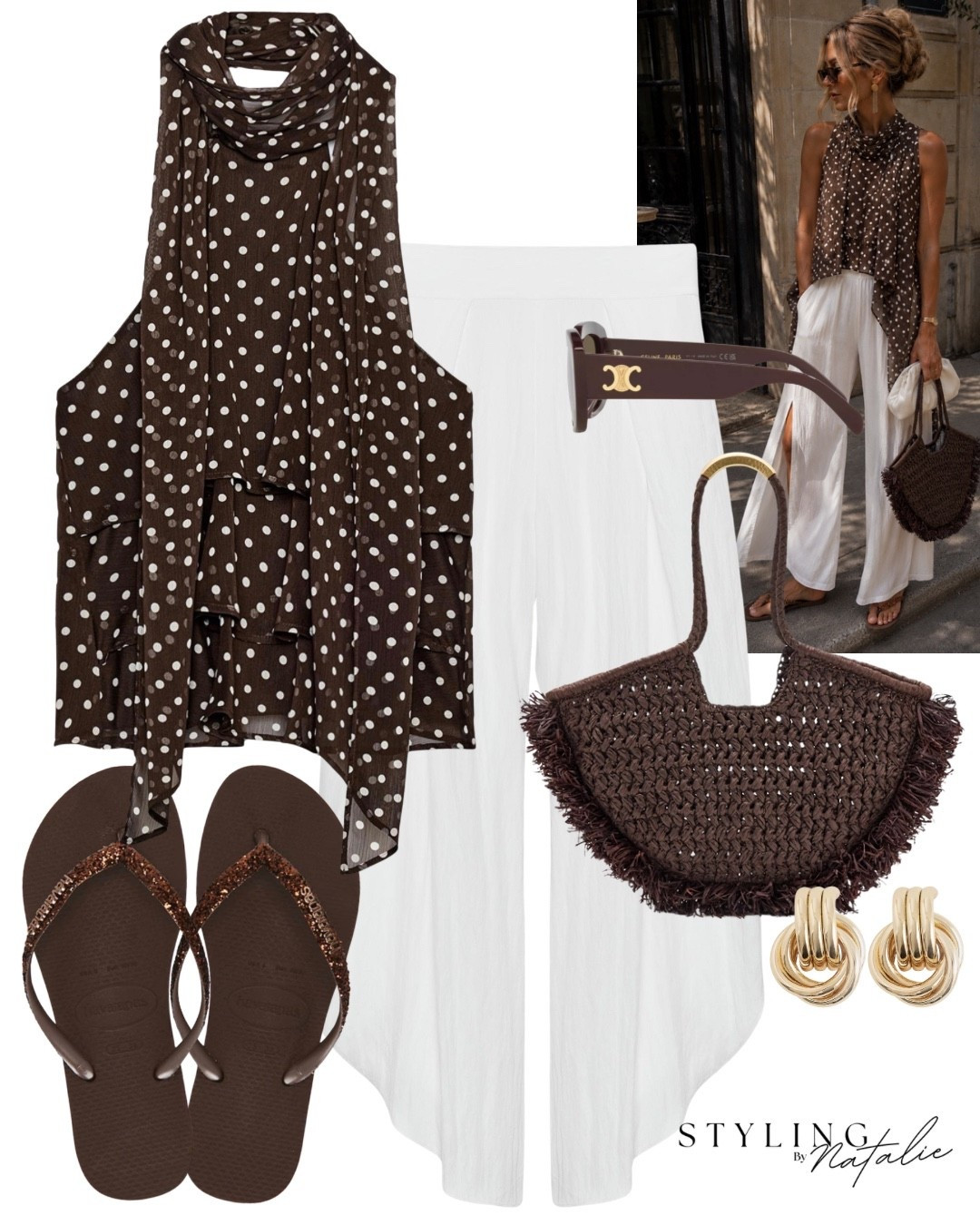 Breezy heatwave look🤍
Polka dot ruffle blouse, 100% linen vented trousers, Celine sunglasses, glitter Havaianas flip flops and straw fringe tote bag. 
🏷️ flowy pants, Zara outfit, going out look, weekend outfit, date night look, smart casual, summer outfit @Zara

#LTKuk #LTKsummer #LTKdatenight