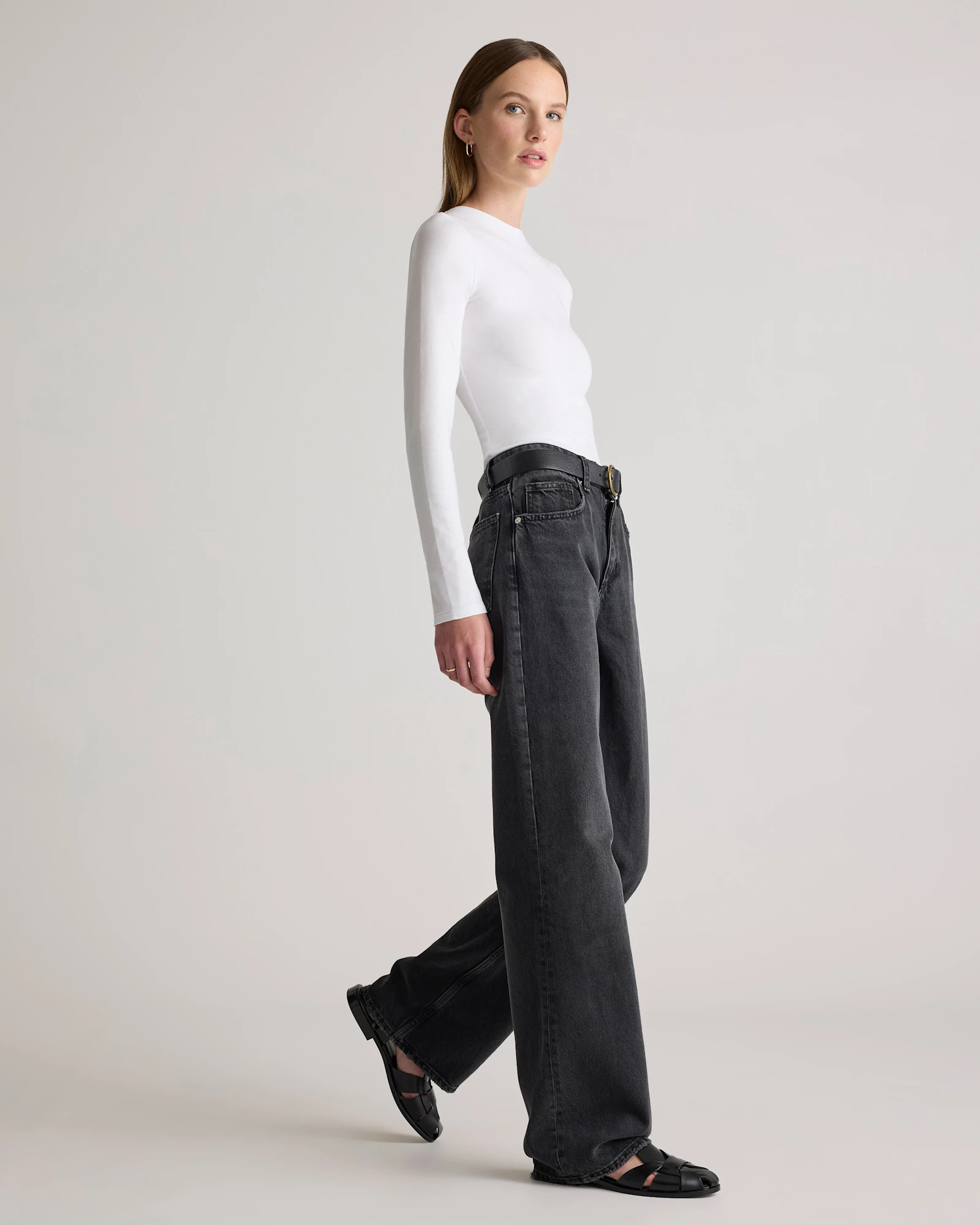 Stretch Cotton Jersey Fitted Long Sleeve T-Shirt in Soft White | Quince