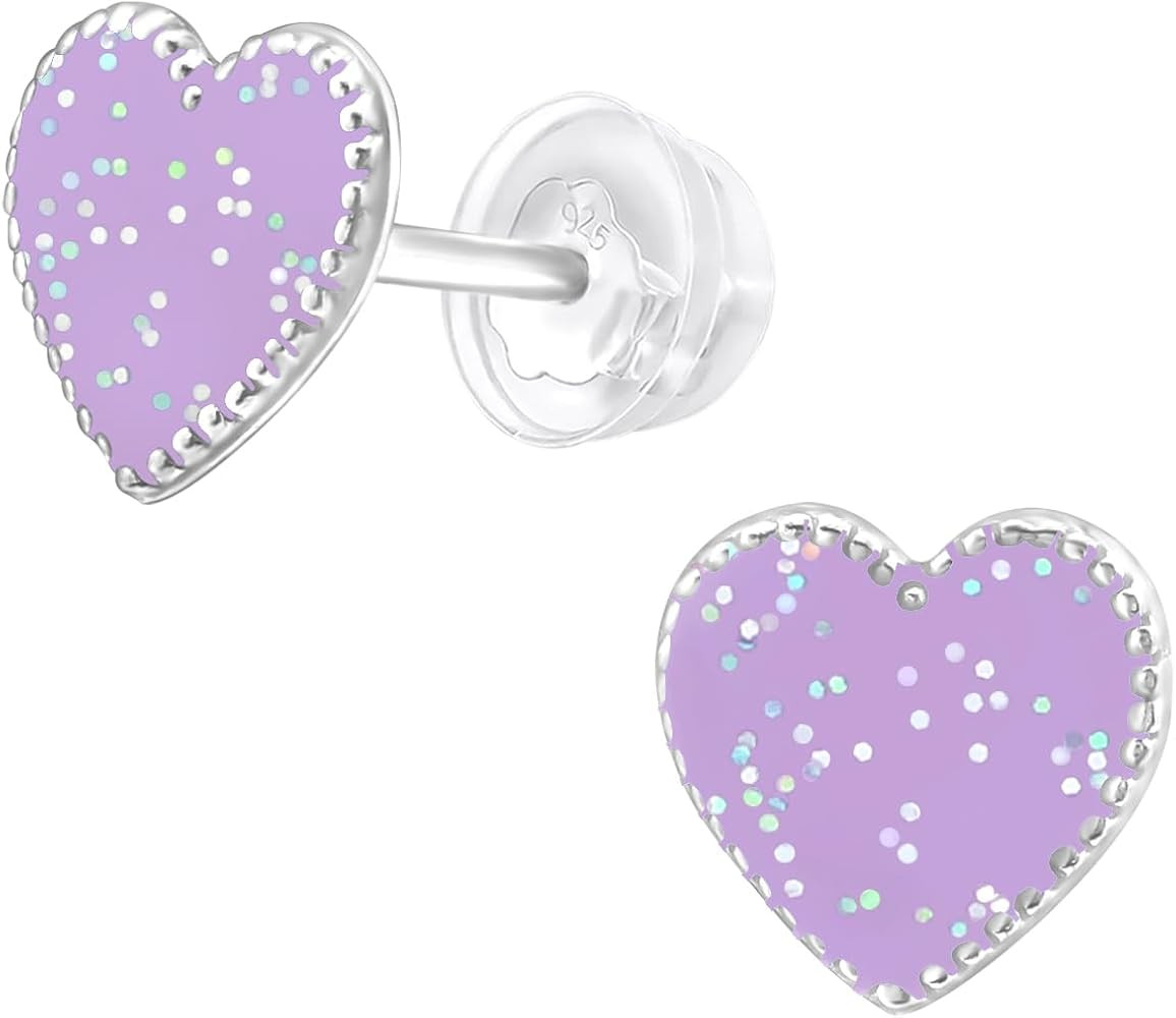 925 Sterling Silver Children's Glitter Heart Stud Earrings | Amazon (US)
