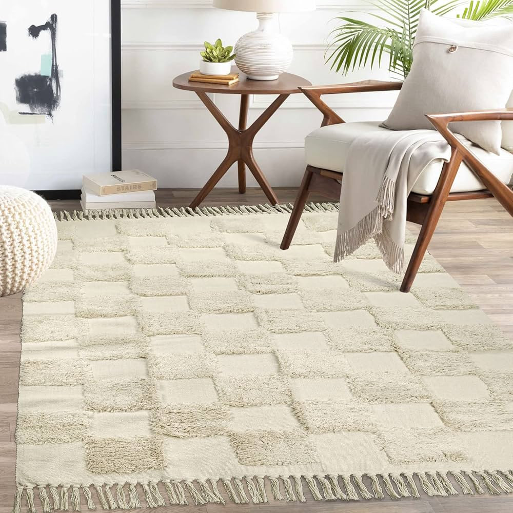 Lahome Boho Bedroom Rug, 4x6 Beige Living Room Rug Washable Farmhouse Bathroom Office Room Rug wi... | Amazon (US)