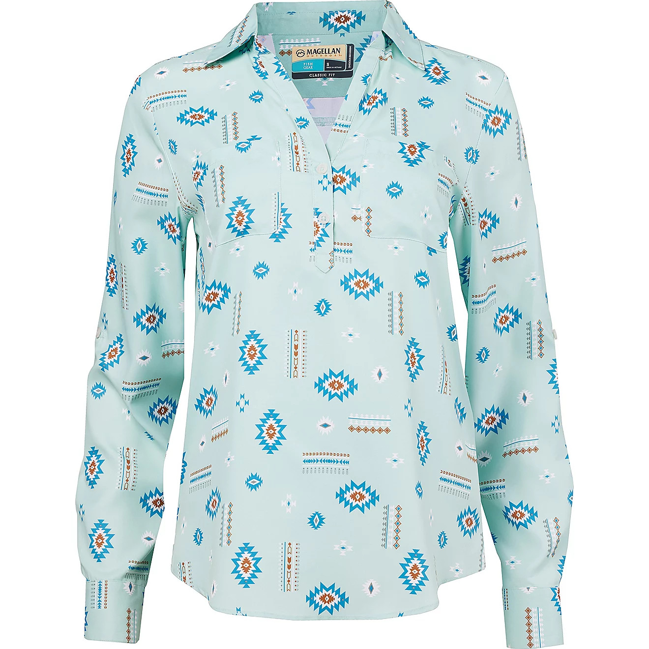 Magellan Outdoors Women's Aransas Pass Long Sleeve Henley Stripe Shirt | Academy | Academy Sports + Outdoors