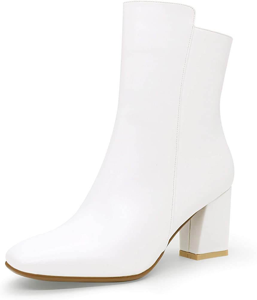 IDIFU Women's Ada Fashion Square Toe Ankle Boots Low Block Heel Short Boots Side Zipper Booties Shoe | Amazon (US)