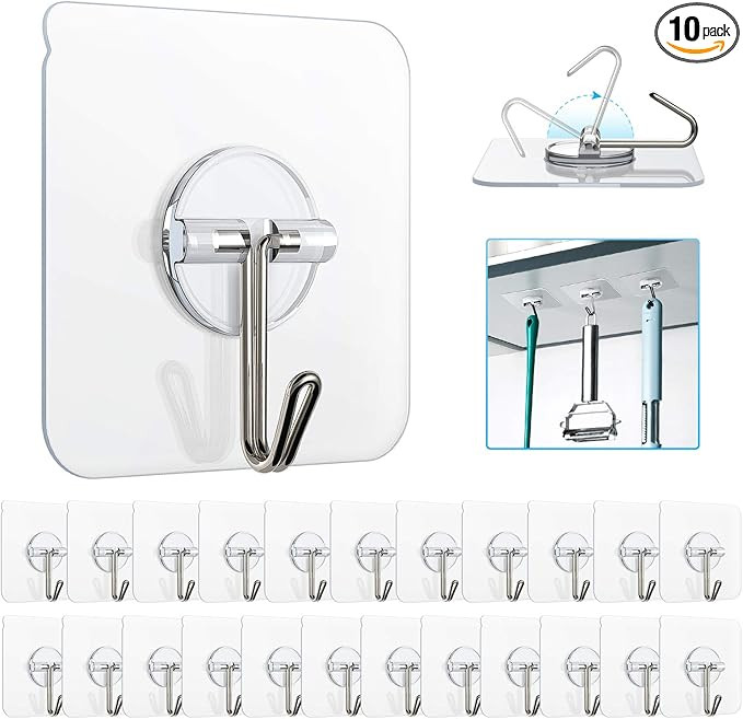 Adhesive Hooks Removable Wall Hooks 13 LB Ceiling Hook Transparent Seamless Waterproof and Oil Pr... | Amazon (US)