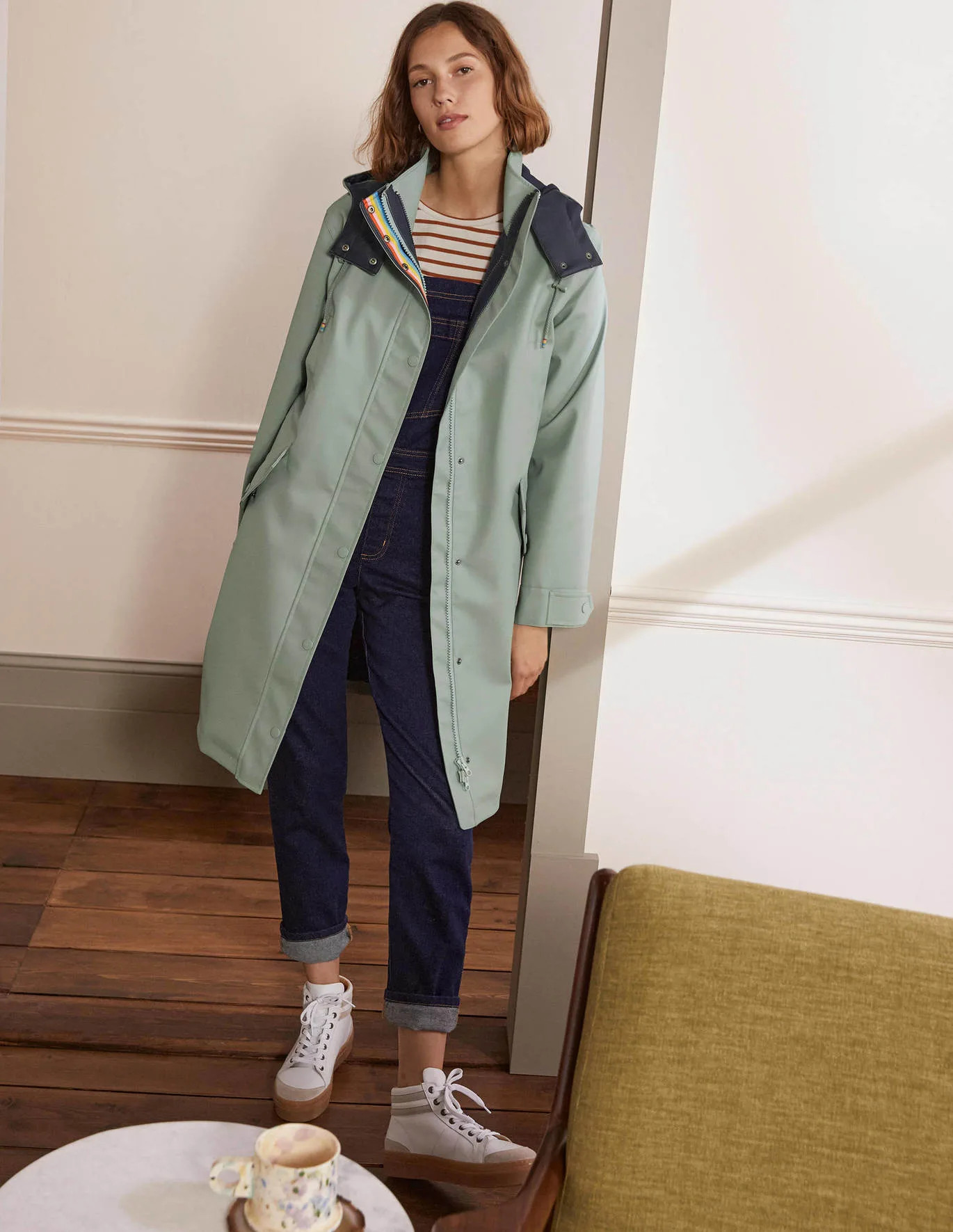Bamburgh Raincoat - Sage/Navy | Boden (UK & IE)