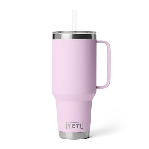 YETI Rambler 42 oz Tumbler with Handle and Straw Lid, Travel Mug Water Tumbler, Vacuum Insulated Cup with Handle, Stainless Steel, Cherry Blossom - Textured | Amazon (US)