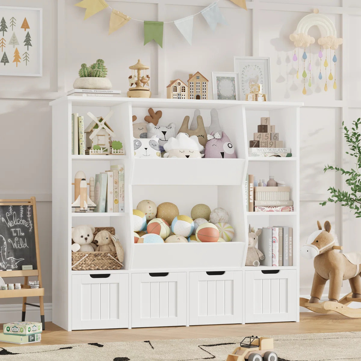 Alayzhia 49'' H X 46.5'' Wood Storage Bookcase, Toys Organizer | Wayfair North America
