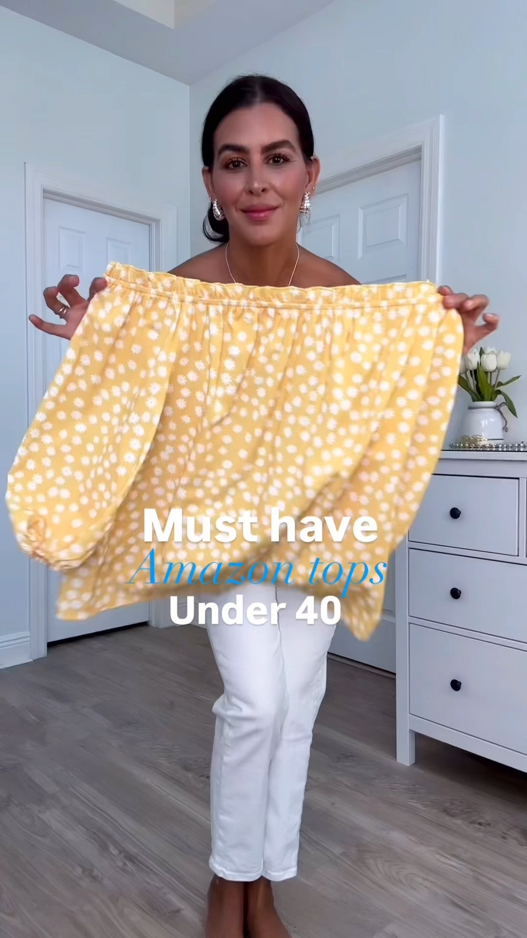 Must have Amazon tops! Wearing a size S in all of them. Size 27 in cropped jeans. Size 26 in wide leg jeans. 