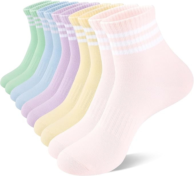 Heatuff Womens Ankle Quarter Socks Cotton Striped Athletic Casual Mini Crew Socks for Women (5 Pa... | Amazon (US)