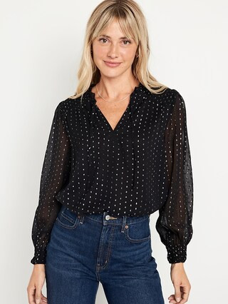 Ruffle-Trim Clip-Dot Shine Top for Women | Old Navy (US)