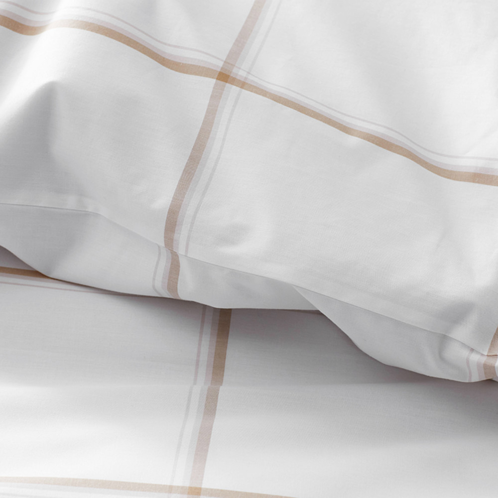 Tailored Stripes and Plaids Classic Cool Cotton Percale Bed Duvet Cover - Window Pane Plaid Wheat... | The Company Store