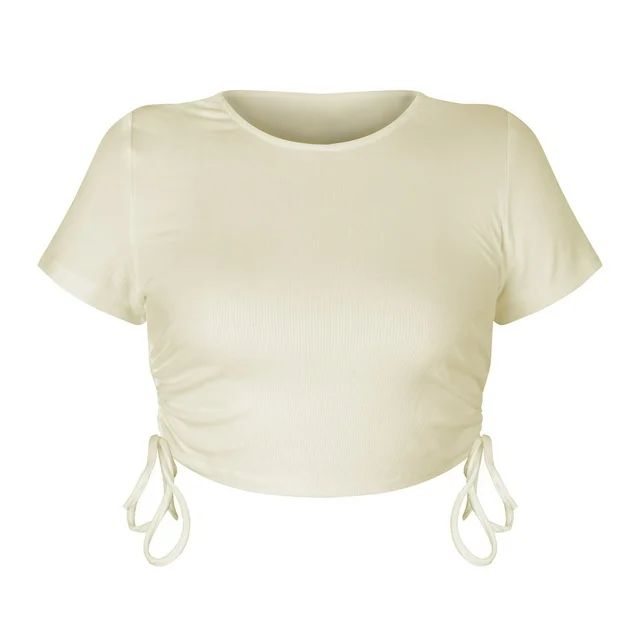 GDREDA Women Oversized Tshirt Fashion Drawstring Women's Short Sleeved Summer Sexy Crop Top Beige... | Walmart (US)