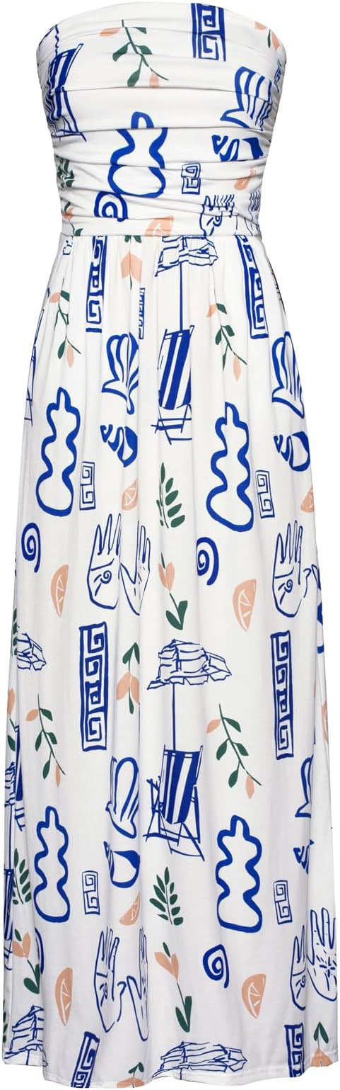 GRACE KARIN Women Strapless Casual Loose Ruched Long Maxi Dress with Pockets | Amazon (US)