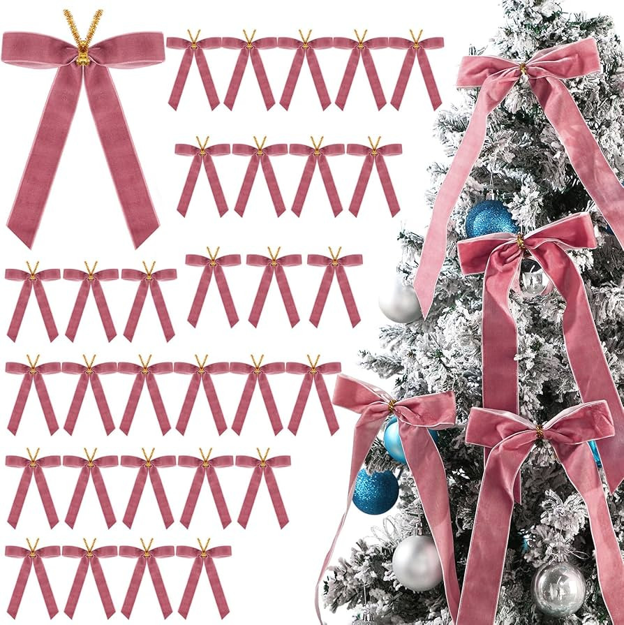 Riceshoot 30 Pcs 6.3 x 11 Inch Velvet Christmas Bow, Rustic Crafts Gift Bows Nice for Christmas T... | Amazon (US)
