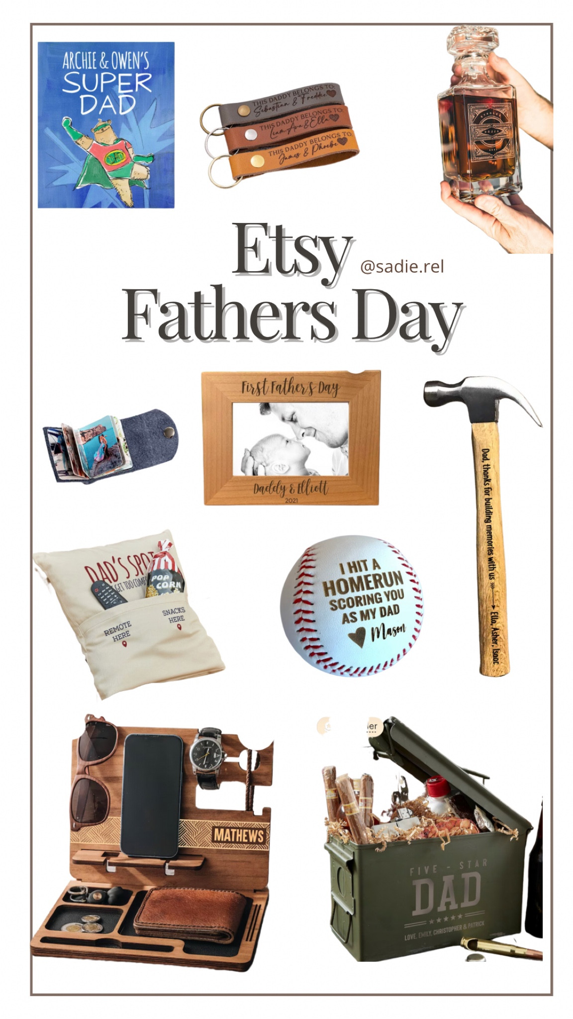 Father’s Day gift ideas, guide 
First Father’s Day 
Etsy handmade, unique, special, keepsake inspo, 
Picture frame, keychain, decanter, hammer, book, personalized, custom, baseball, bedside station, pillow, etched glass 

#LTKfamily #LTKmens #LTKGiftGuide