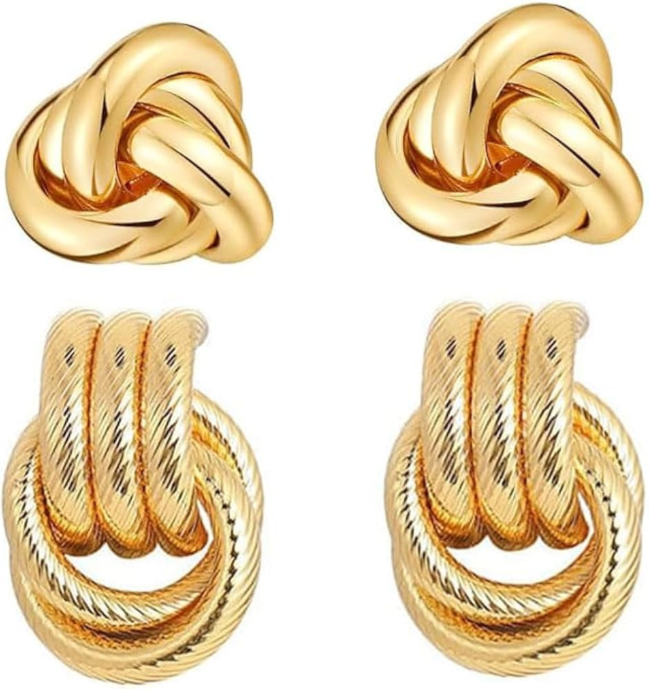 Chunky Knot Earrings for Women Large Size Gold Statement Earrings Geometric Drop Dangle Earrings ... | Amazon (US)