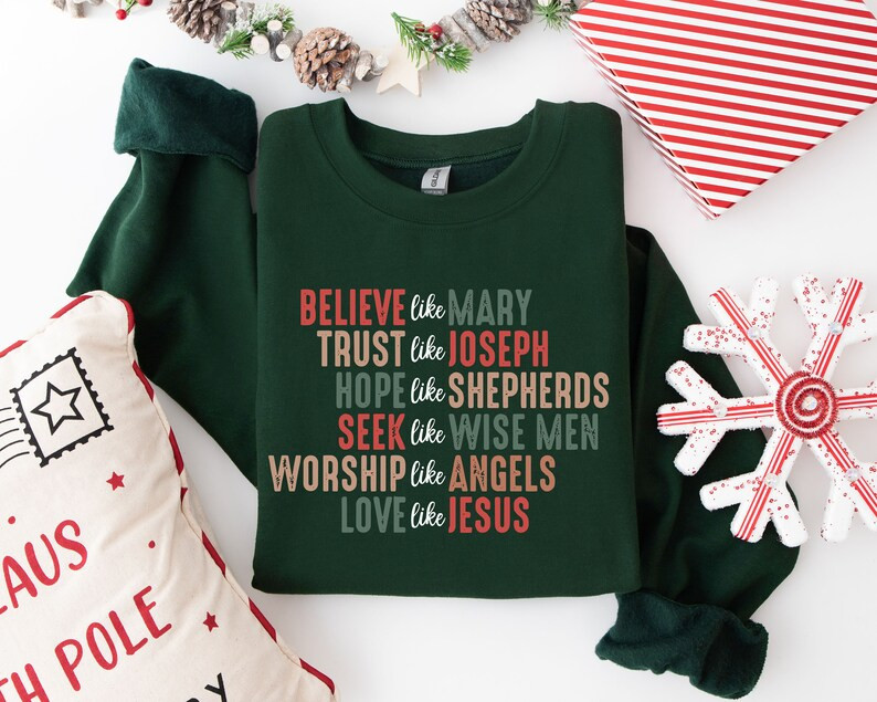 Christian Christmas Sweatshirt, Believe Like Mary Shirt, Christmas Faith Sweatshirt, Christmas Je... | Etsy (US)