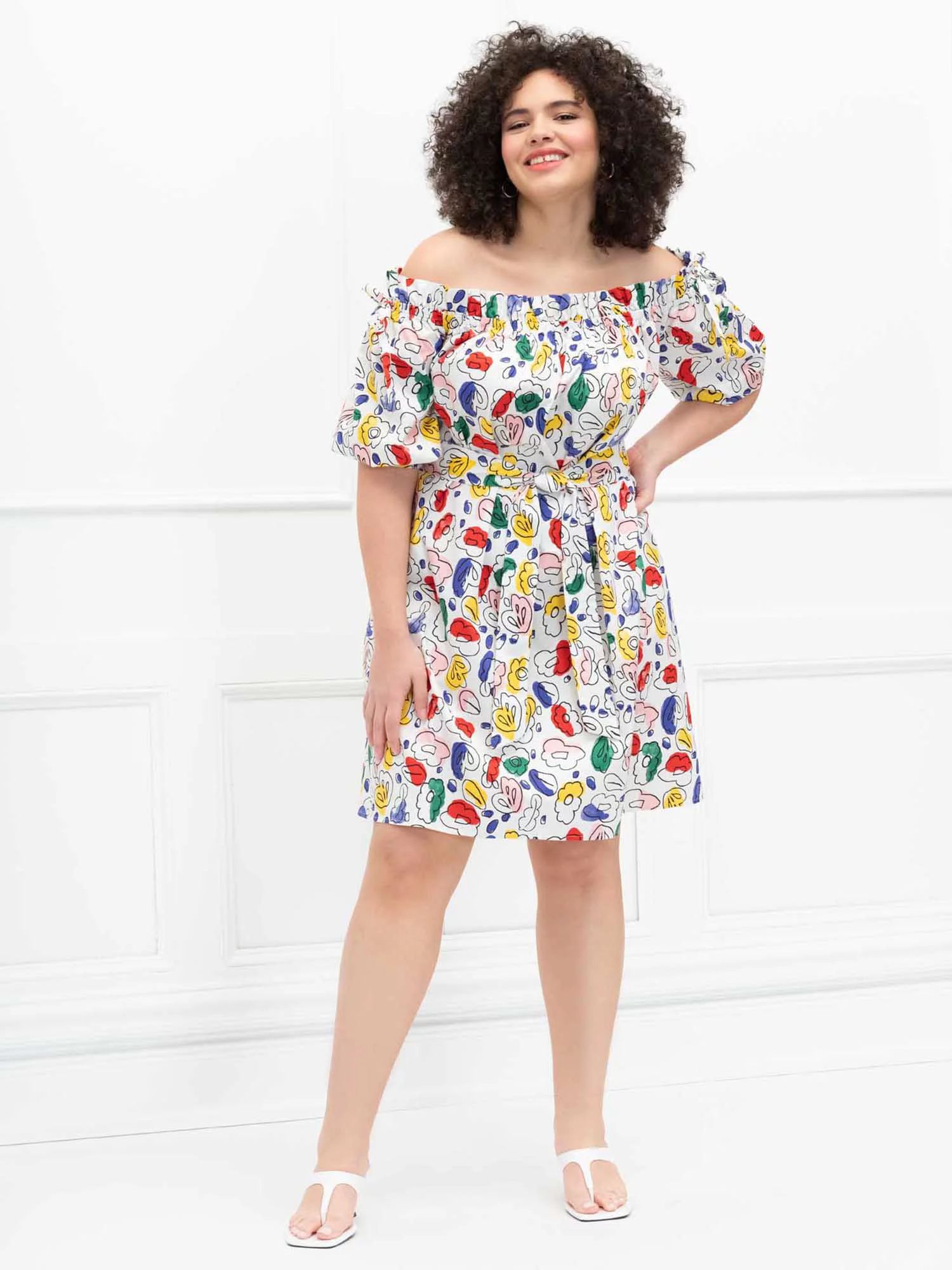 ELOQUII Elements Women's Plus Size Floral Print Off-The-Shoulder Trapeze Dress | Walmart (US)