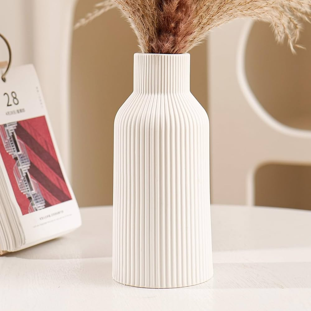 White Ceramic Flower Vase, Pampas Grass Small Vase for Decor, Dining Table, Shelf Decor, Mantel, ... | Amazon (US)