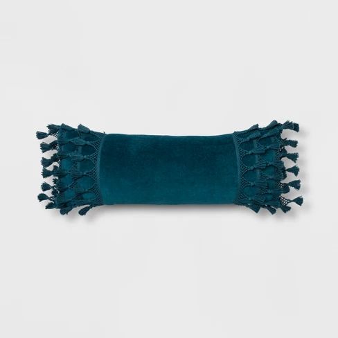 Lace Trim Velvet Oversized Lumbar Pillow Teal - Opalhouse™ | Target