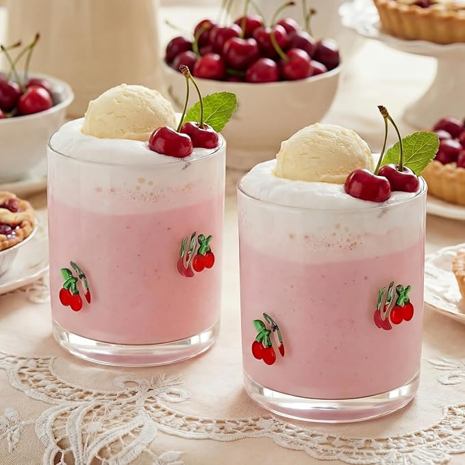 SiliFine 2 Pcs Cherry Icon Juice Glasses - 14oz Red Cherry Stemless Wine Drinking Coffee Glass Cu... | Amazon (US)