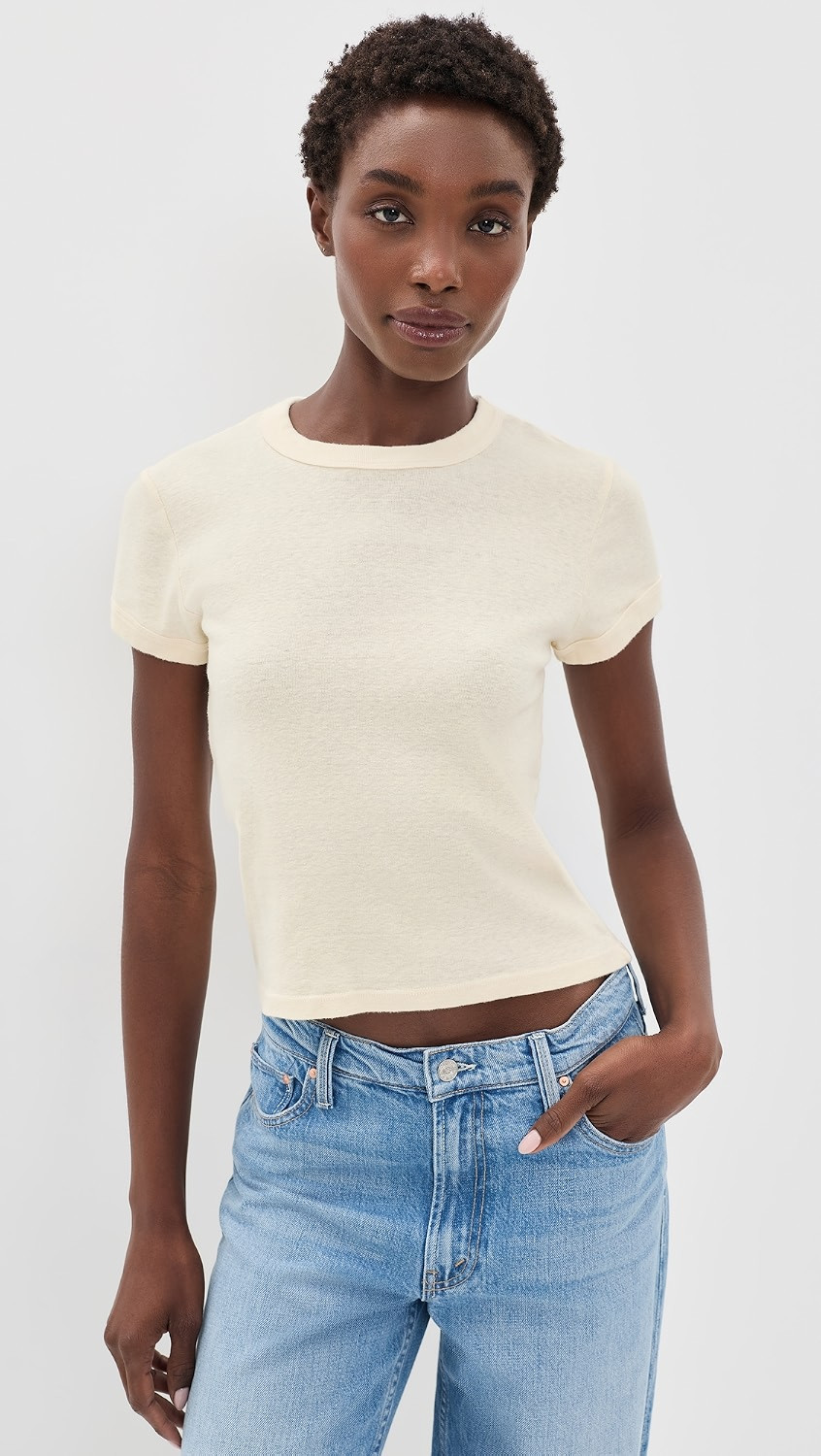 MOTHER The Itty Bitty Ringer Tee Black XS | Shopbop