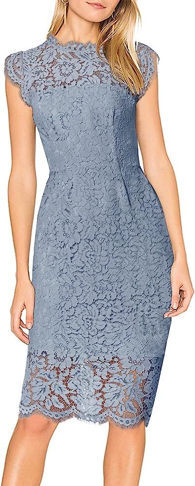 MEROKEETY Women's Sleeveless Lace Floral Elegant Cocktail Dress Crew Neck Knee Length for Party | Amazon (US)