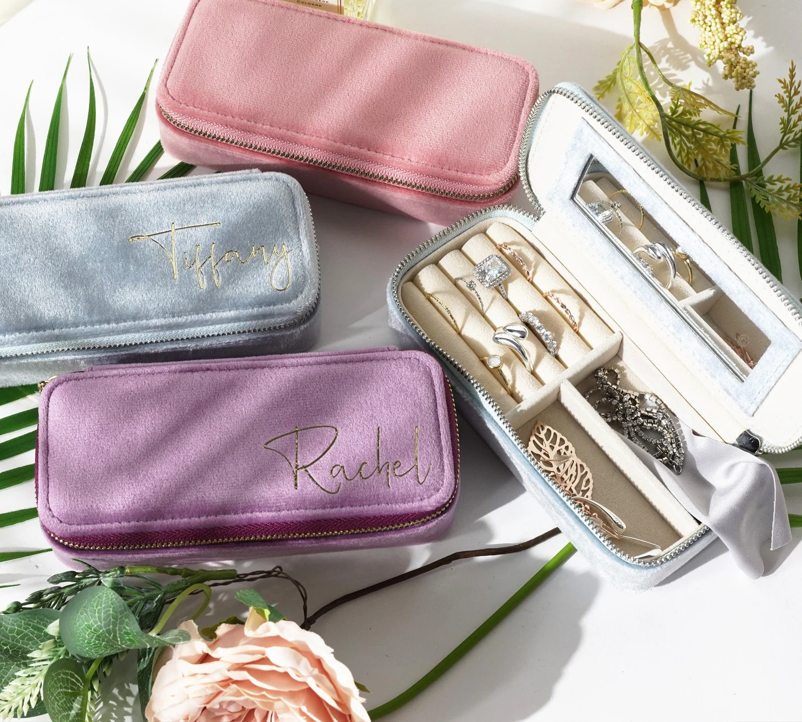 Medium Sized Velvet Jewelry Box, 100% Italian Velvet Personalized Jewelry Box, Monogram, Necklace... | Etsy (US)