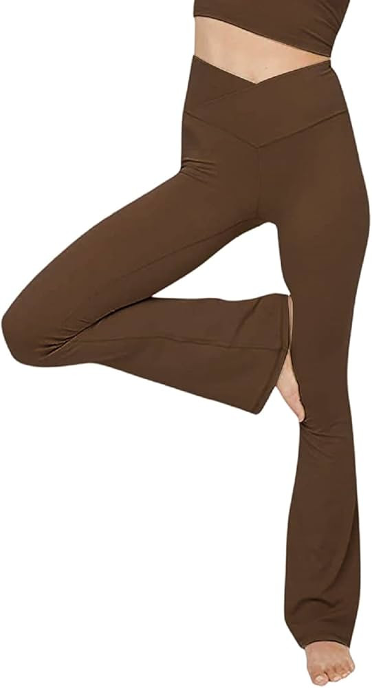 viehunt Womens Crossover Flare Leggings High Waisted Casual Cute Stretchy Full Length Workout Ele... | Amazon (US)