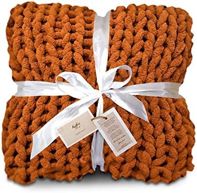 Kaffrey - Chenille Chunky Knit Blanket, Luxury Hand-Knitted Yarn Throw Blanket, Soft Throw Blanke... | Amazon (US)