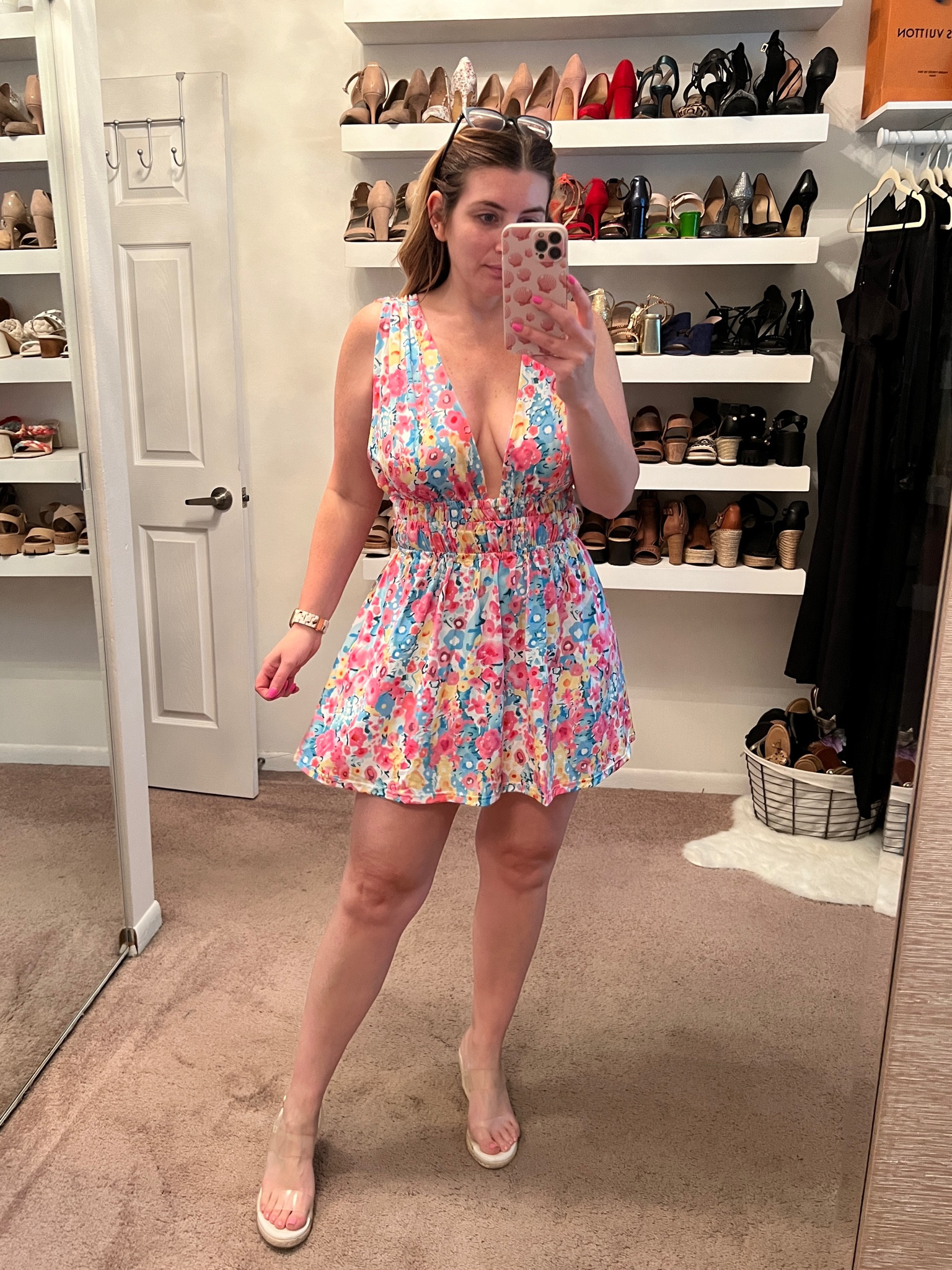 Amazon floral print mini dress, clear wedges, wedge sandals, vacation outfit, summer outfit, beach dress, date night 

#LTKFind #LTKunder50 #LTKstyletip