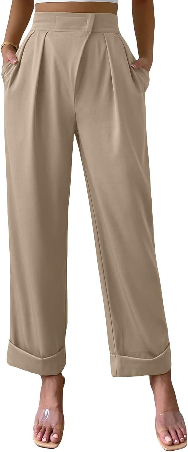 Milumia Women's Elegant Pleated High Waisted Pocket Wide Leg Work Pants Trousers | Amazon (US)
