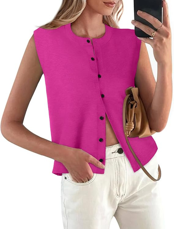 COCCKO Womens Sweater Vest Sleeveless Cardigan Button Up Crew Neck Summer Lightweight Knit Tank T... | Amazon (US)
