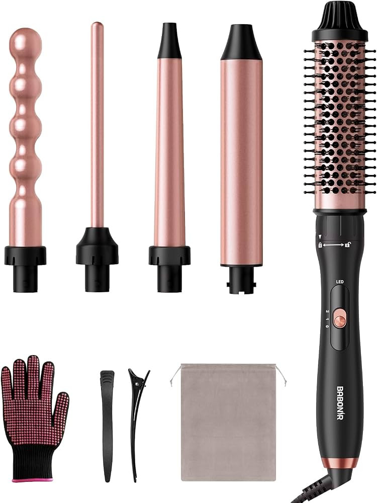 5 in 1 Curling Wand Set, Multi Hair Styler with Thermal Curling Brush and 4 Interchangeable Ceram... | Amazon (US)