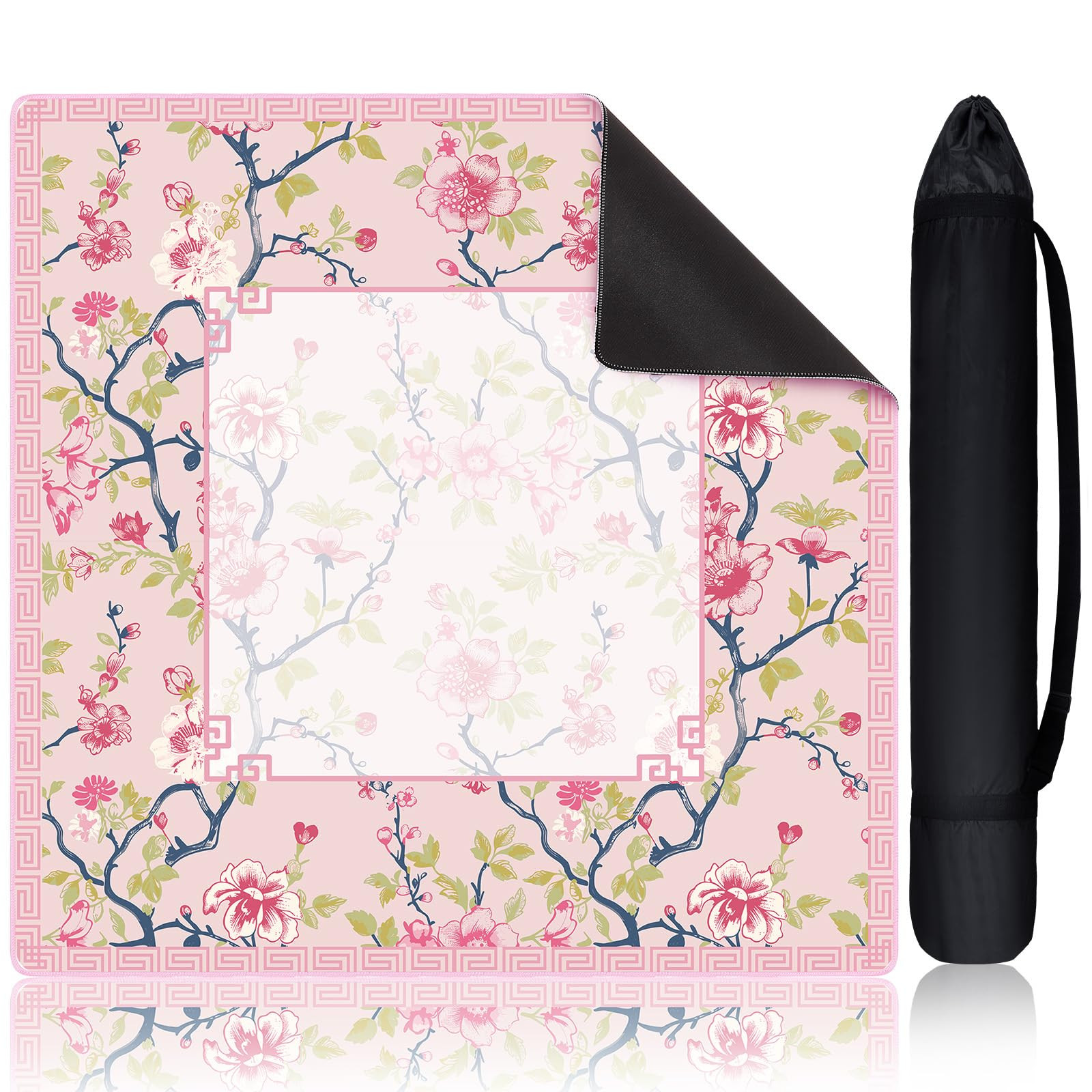 Chinoiserie Mahjong Mat with 1 Carrying Bag 31.5" x 31.5" Pink and White Rubber Anti Slip and Noi... | Amazon (US)