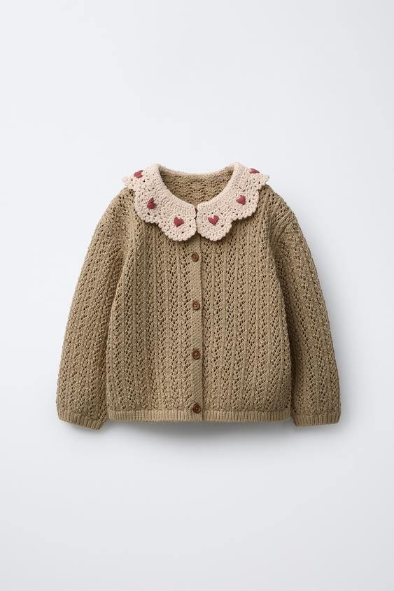CROCHET COLLAR KNIT CARDIGAN | Zara US