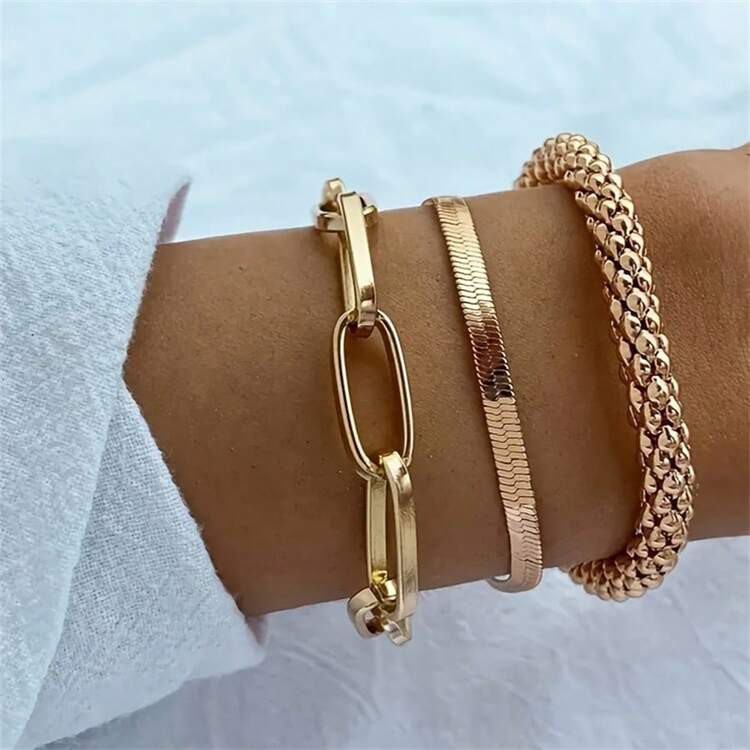3pcs Metal Chain Hip Hop Spring/Summer Vacation Women'S Bracelet Set, Suitable For Party, Travel And Daily Matching | SHEIN