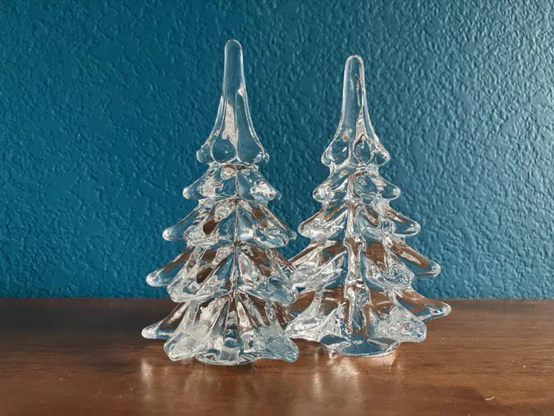 Vintage Christmas Clear Glass Pine Trees / Set of Two Christmas Tree Figurines / Festive Holiday ... | Etsy (US)