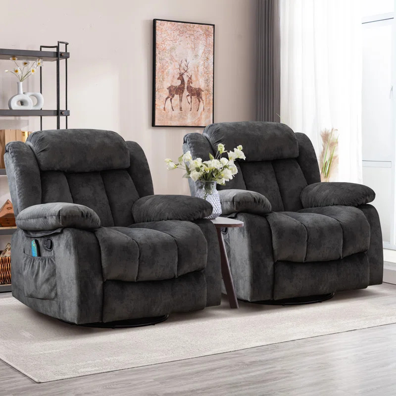 35" Wide Compact Swivel Rocker with Heat and Massage Durable Lounge Reclining Chair | Wayfair North America