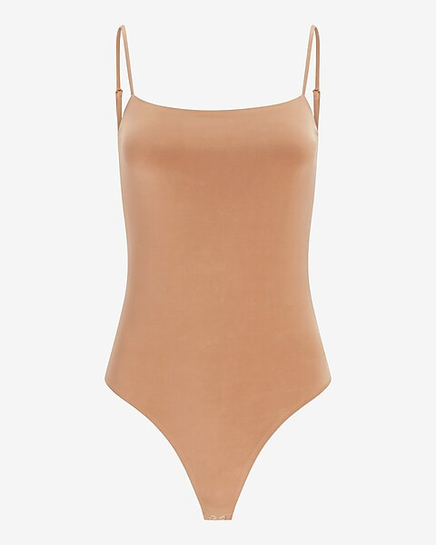 Body Contour Double Layer Silky Square Neck Thong Bodysuit | Express