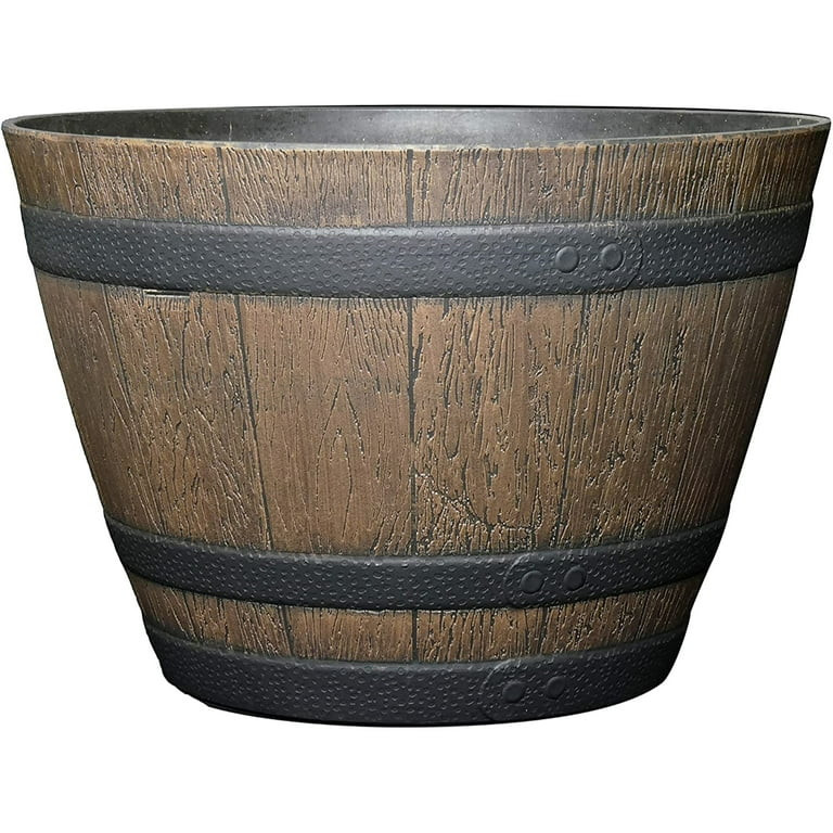 Classic Home and Garden Indoor/Outdoor Round Whiskey Resin Flower Pot Barrel Planter, Walnut Brow... | Walmart (US)