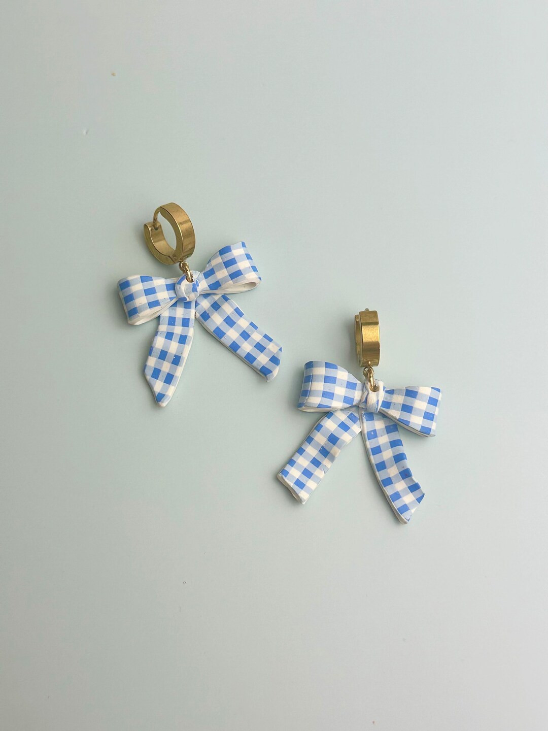 SUMMER | Gingham Huggie Hoop Bow Dangle Earrings | Etsy (US)