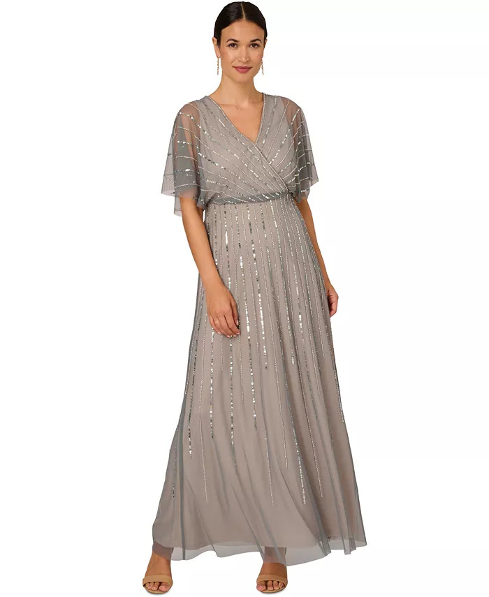 Papell Studio Women's Beaded Flutter-Sleeve Gown - Macy's | Macy's