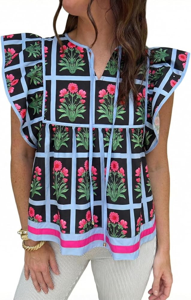 Cicy Bell Womens Floral Peplum Babydoll Tops Ruffle Cap Sleeve V Neck Blouses Summer Casual Boho ... | Amazon (US)