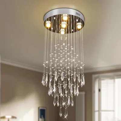 Modern Raindrop Crystal Chandelier 5-Light Flush Mount Ceiling Fixture With K9 Crystal Beads For Living Room Bedroom Hallway Staircase | Wayfair North America