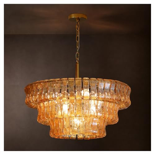 AEULYTIR 26 Inch Gold Round 3-Tier Crystal Glass Chandelier, 7 Lights, Modern Farmhouse Style, Ideal for Dining Room, Kitchen, Entryways | Amazon (US)