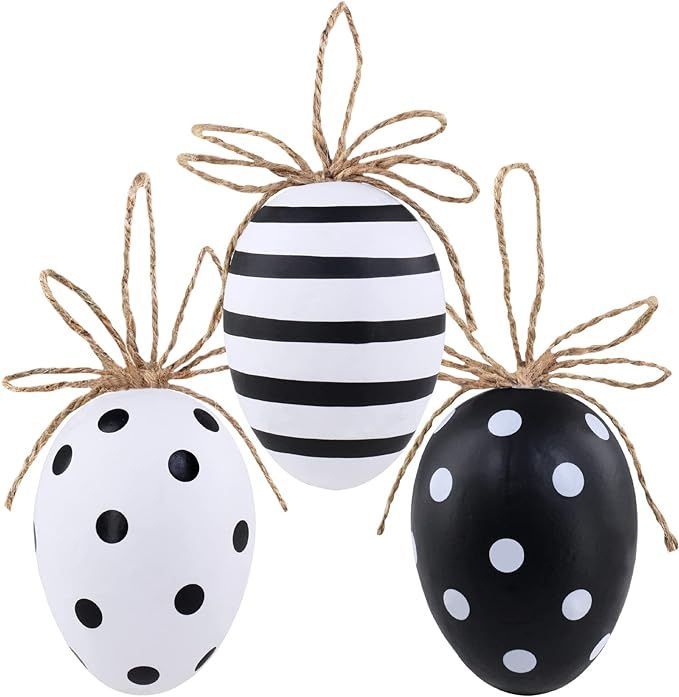 3 Pcs Assorted Large Foam Easter Egg Ornaments Black & White Striped and Dotted Easter Egg with J... | Amazon (US)
