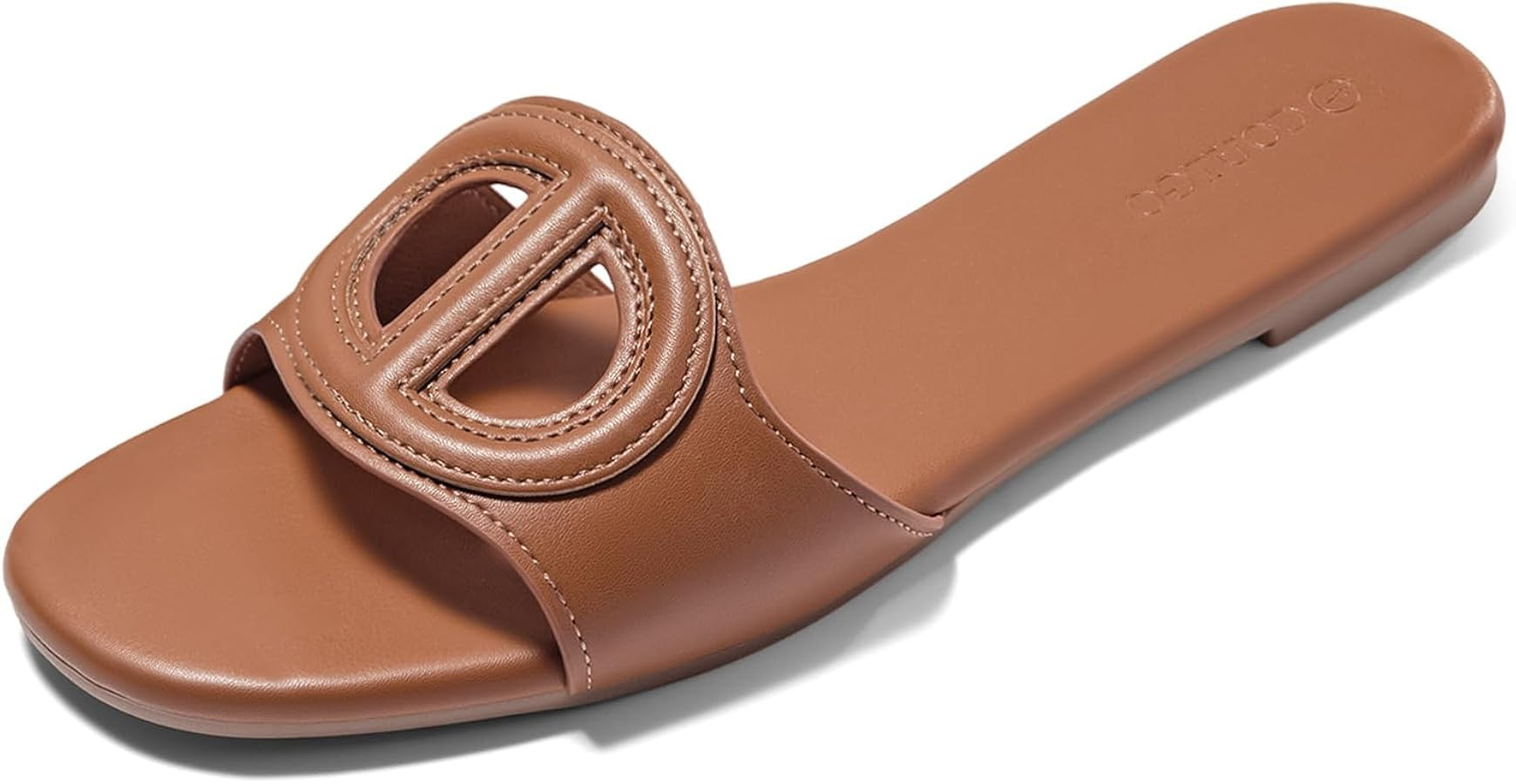 Coutgo Womens Dressy Flat Sandals Open Toe Slip on Leather Summer Beach Slide Sandals | Amazon (US)